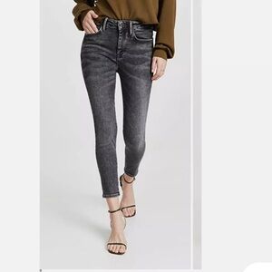 NWT Frame Le One Skinny Crop Jeans In Hughes Black Mid Rise Size 1 (23-28)